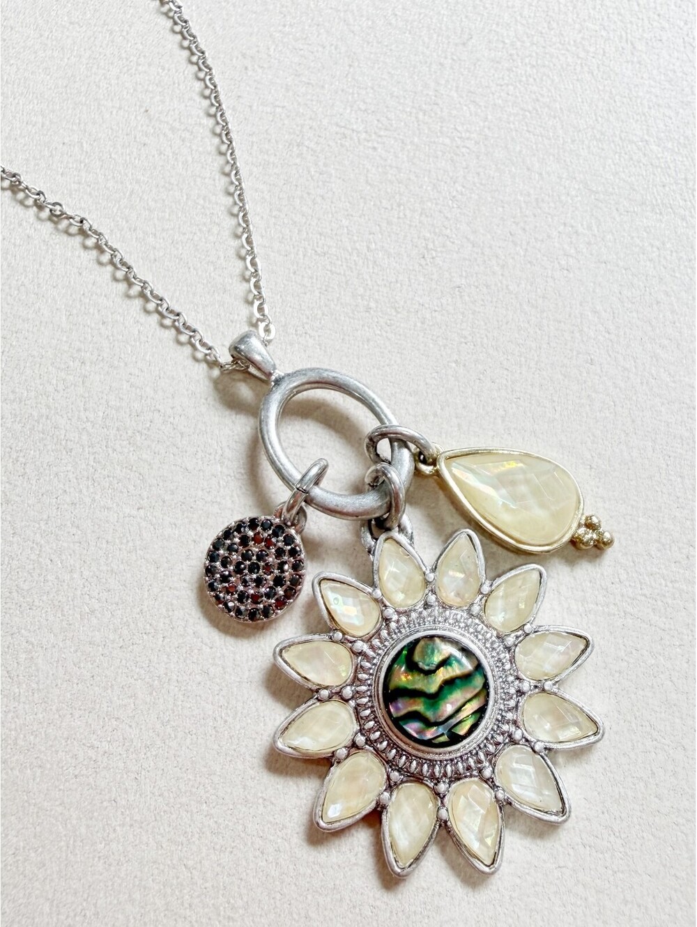 Lucky Brand Mother of Pearl Abalone Flower Pendant Necklace